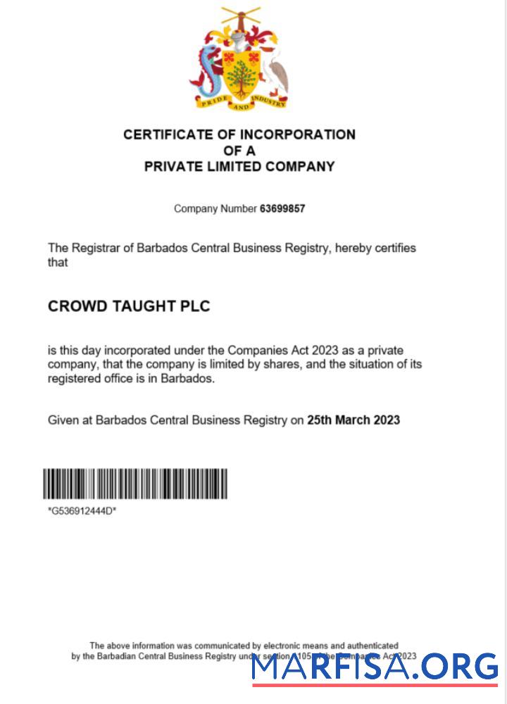Printable Barbados certificate of registration Word and PDF template